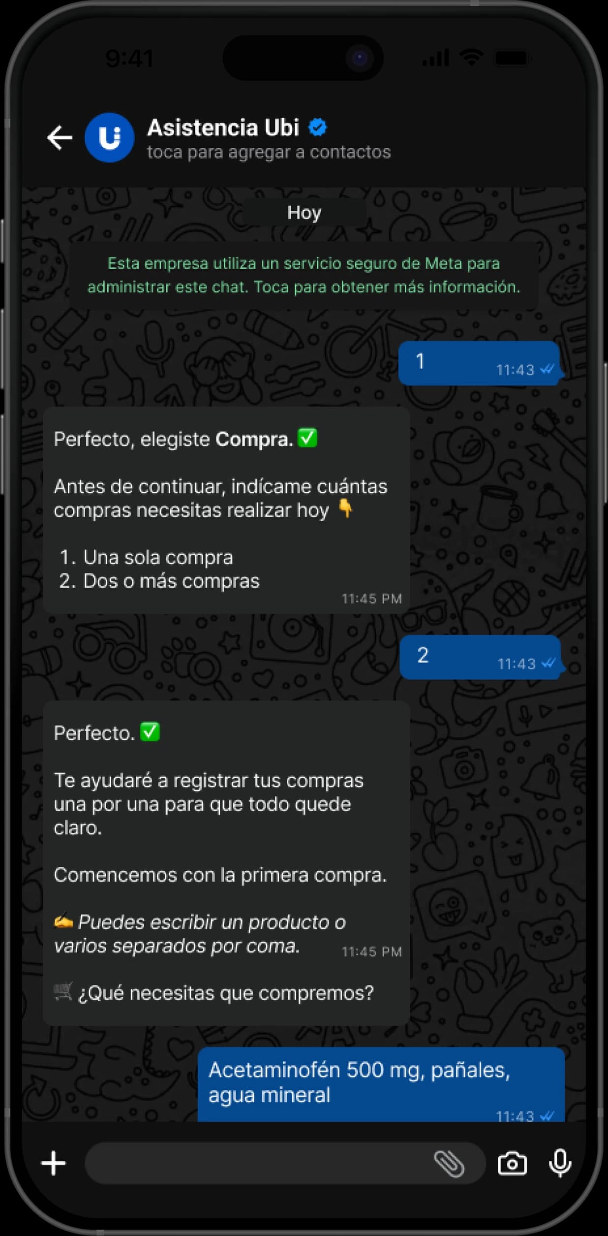 Ubi chatbot taking down a shopping list