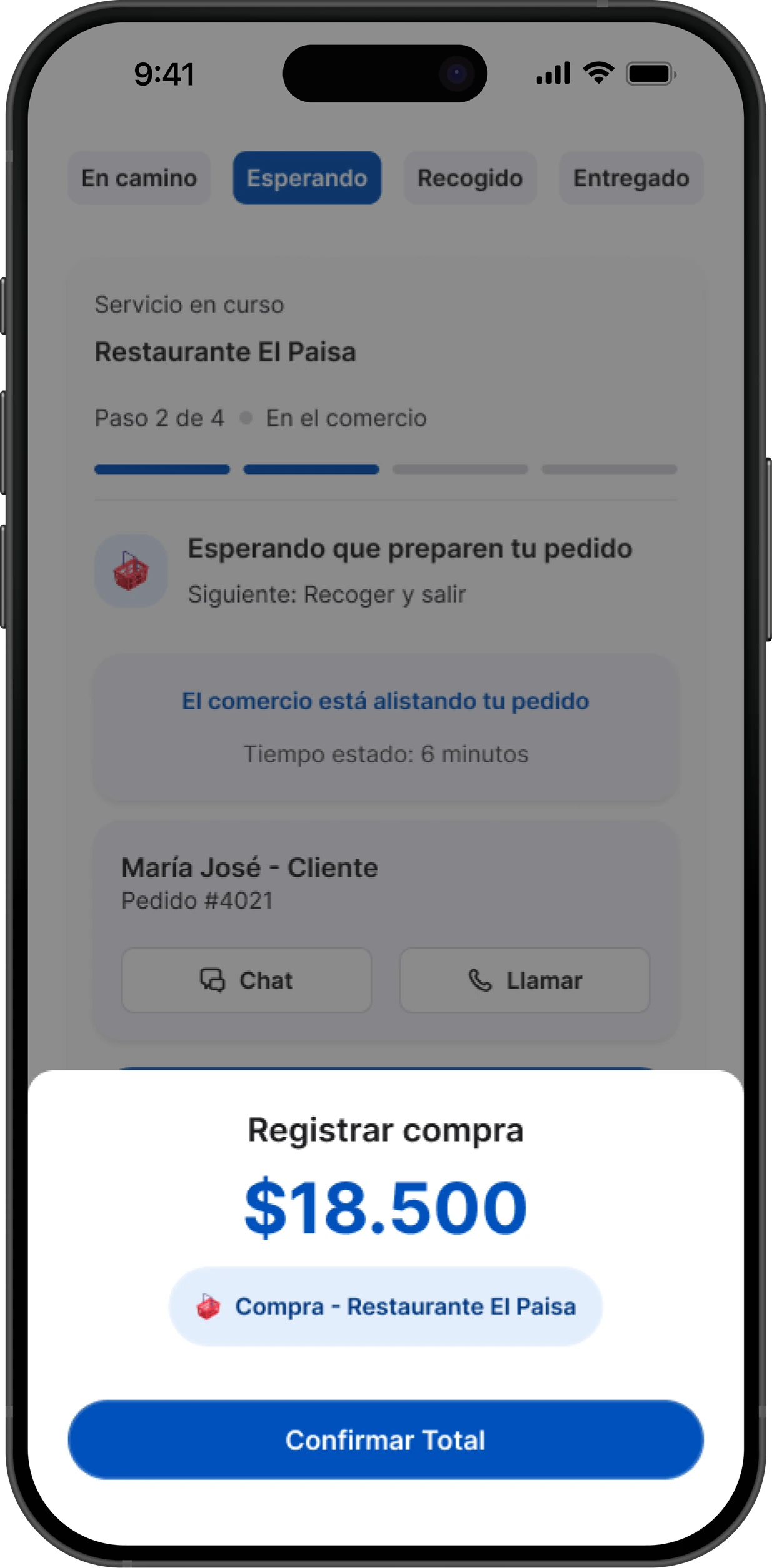 Logging the purchase amount at the store, with the Confirm total button