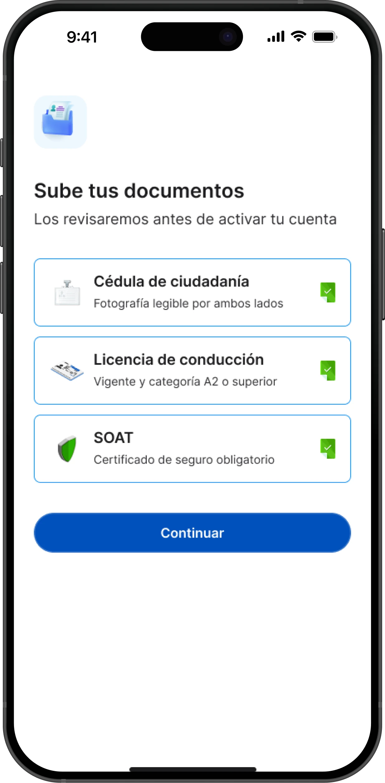 Courier document upload: ID, driver’s license and mandatory insurance